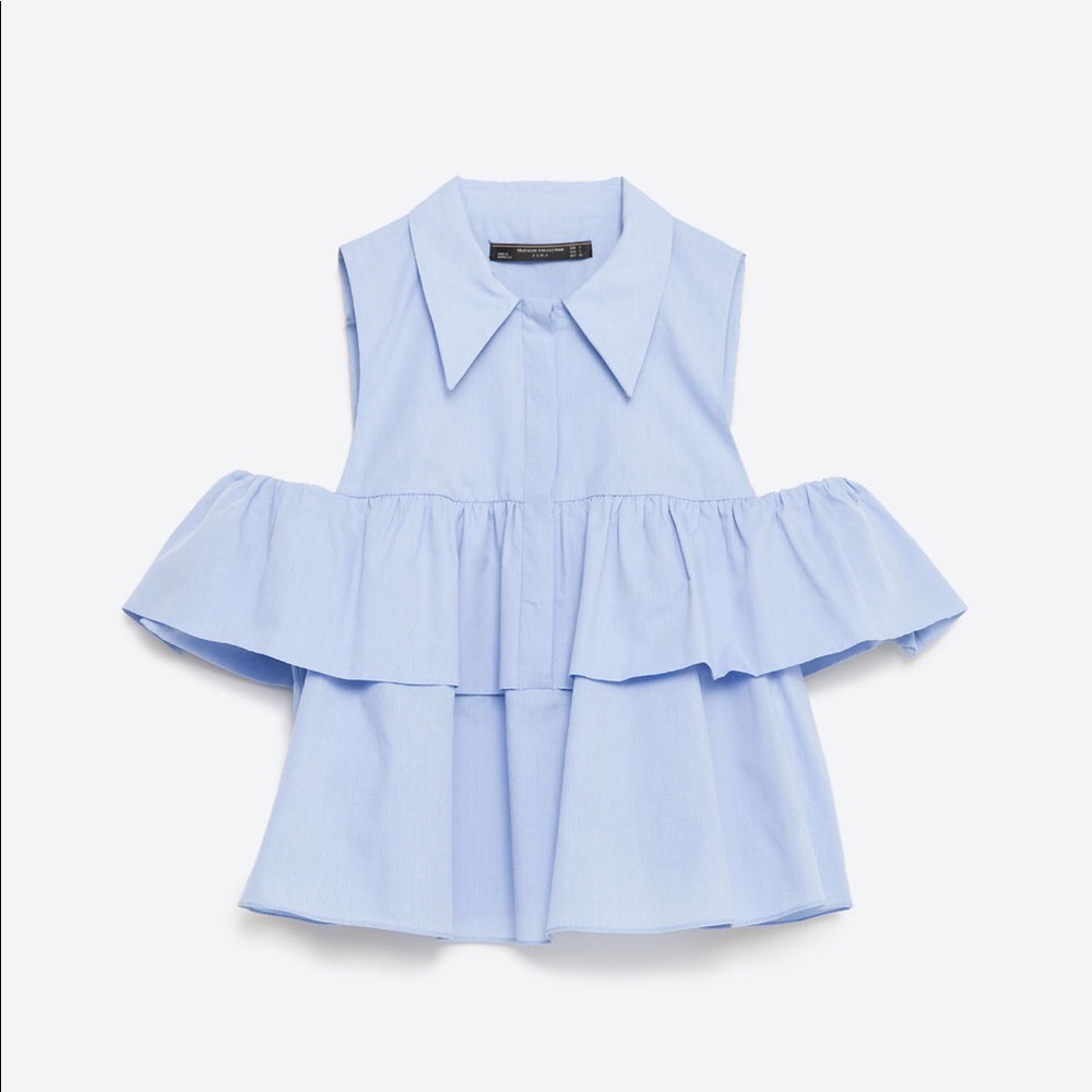 Zara Ruffle Button Up Off Shoulder Blouse